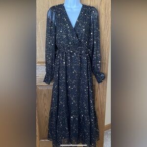 NWT By the River Maxi Dress Womens Small Black w/Gold Stars Elastic Waist Long